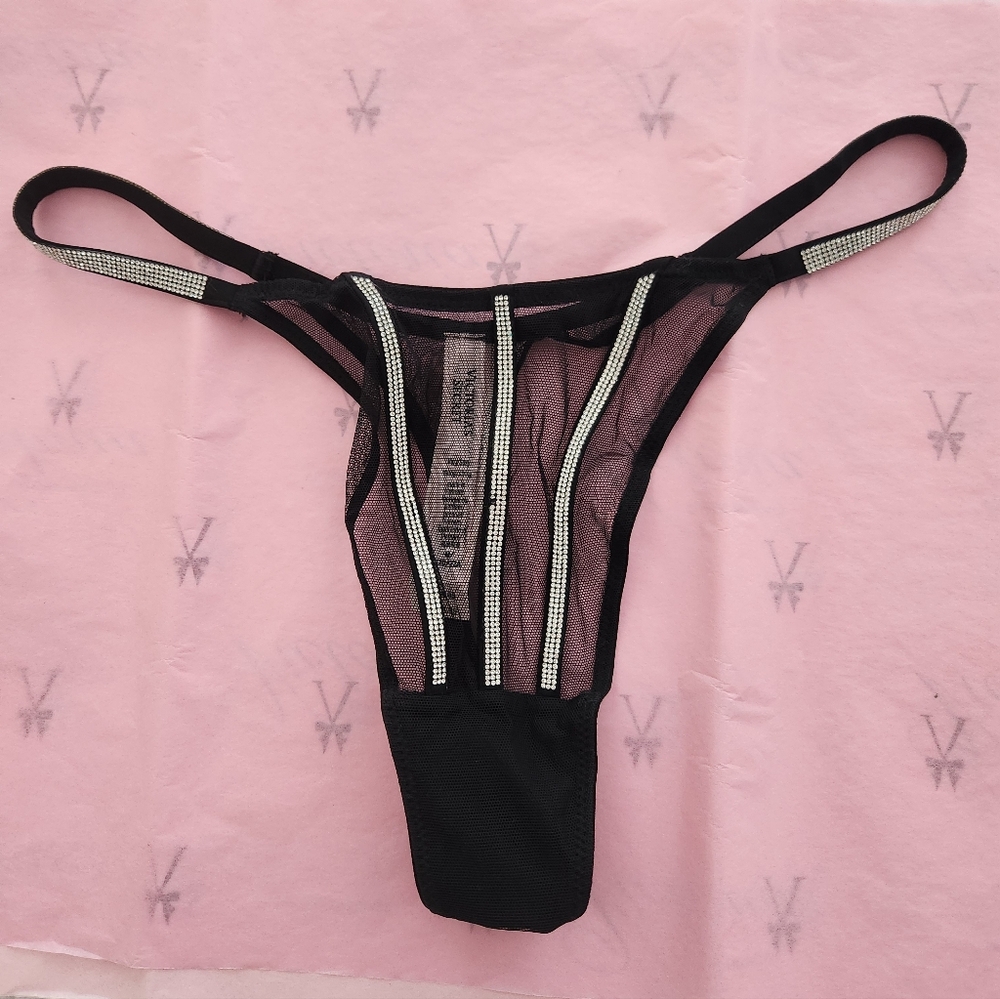💕NWT Victorias Secret Very Sexy Shine Strap Thong Panties Black Medium